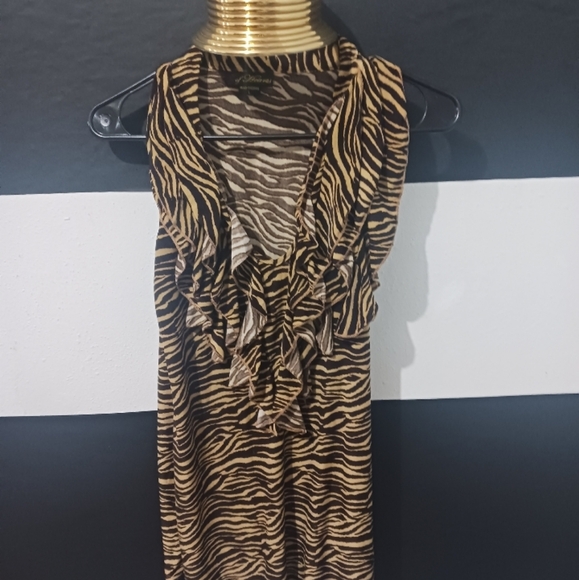 Women Animal printed zebra brown rurales sleveless blouse top - Picture 3 of 8